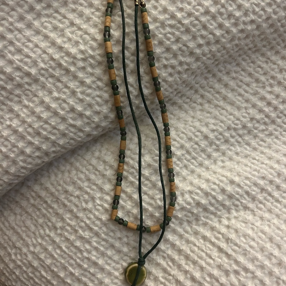 Free People Green and Tan Beaded Necklace